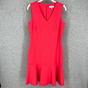 Calvin Klein Ruffle Hem Sheath Dress Size 6 Hibiscus Pink Coral Office Cocktail